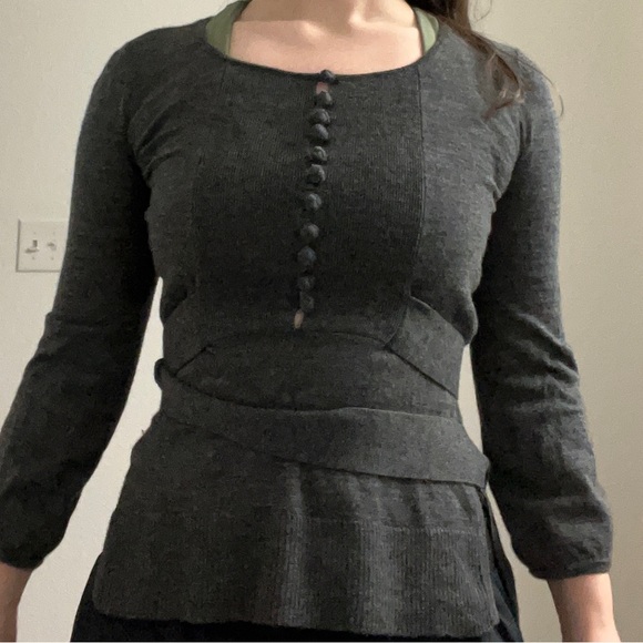 French Connection Grey Wool Sweater, Button and Tir Detailing - Picture 2 of 4
